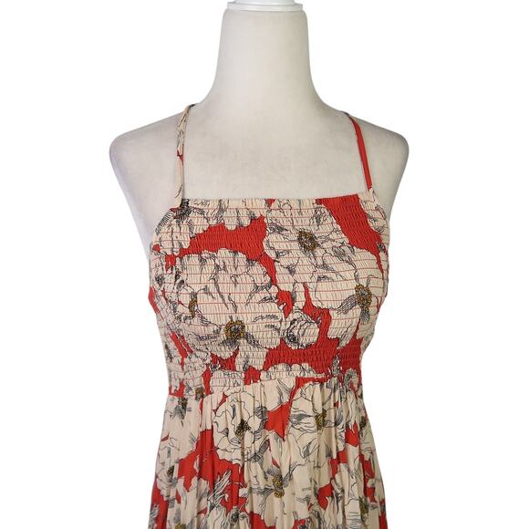 Free People Red and Cream Floral Midi Dress - Picture 2 of 8